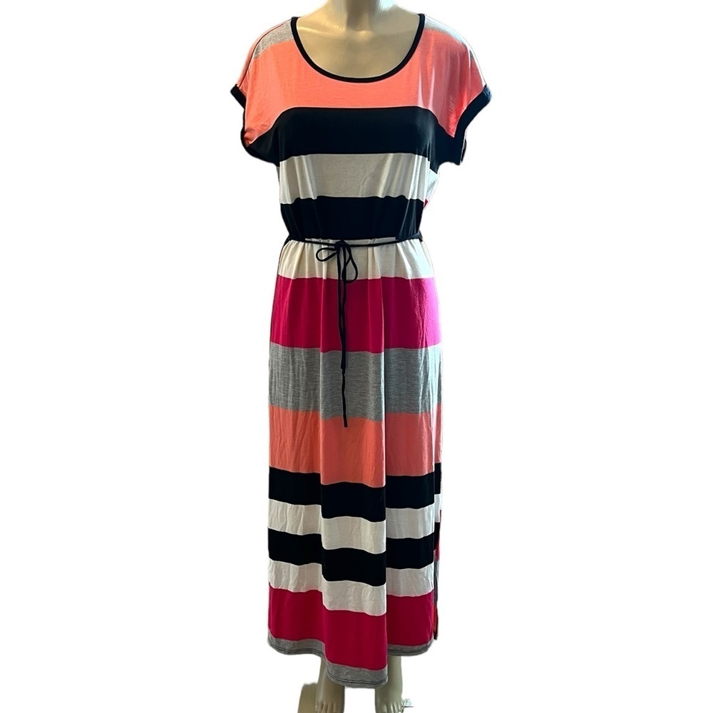Coco and Main Striped Maxi Dress Short Cap Sleeves Women’s Size Large​​​​